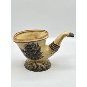 Vintage MCM Ceramic Planter Pipe Sailing Ship Beige Nautical Decor Rubens